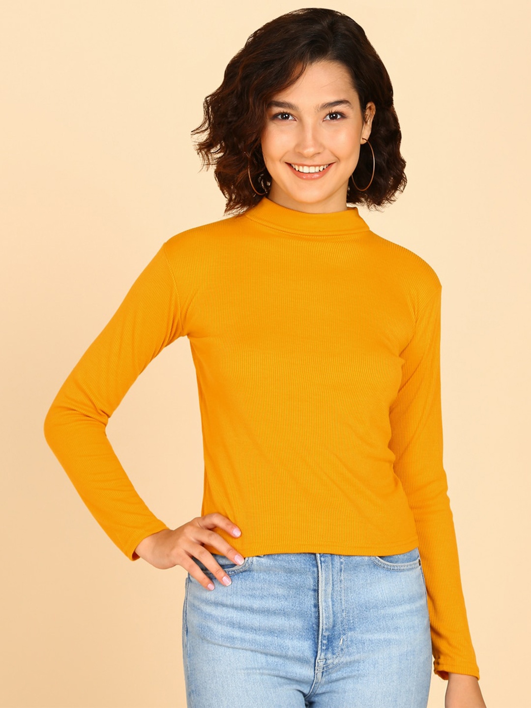 

KASHIAN High Neck Long Sleeves Regular top, Mustard