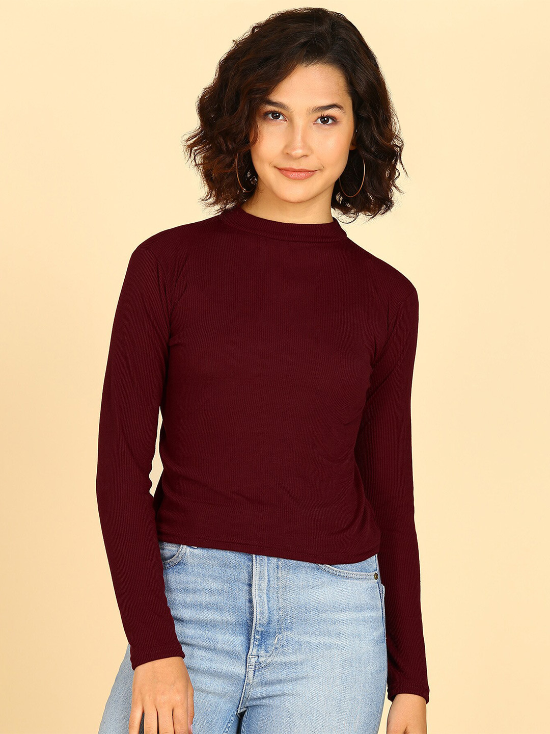 

KASHIAN High Neck Long Sleeves Regular top, Maroon