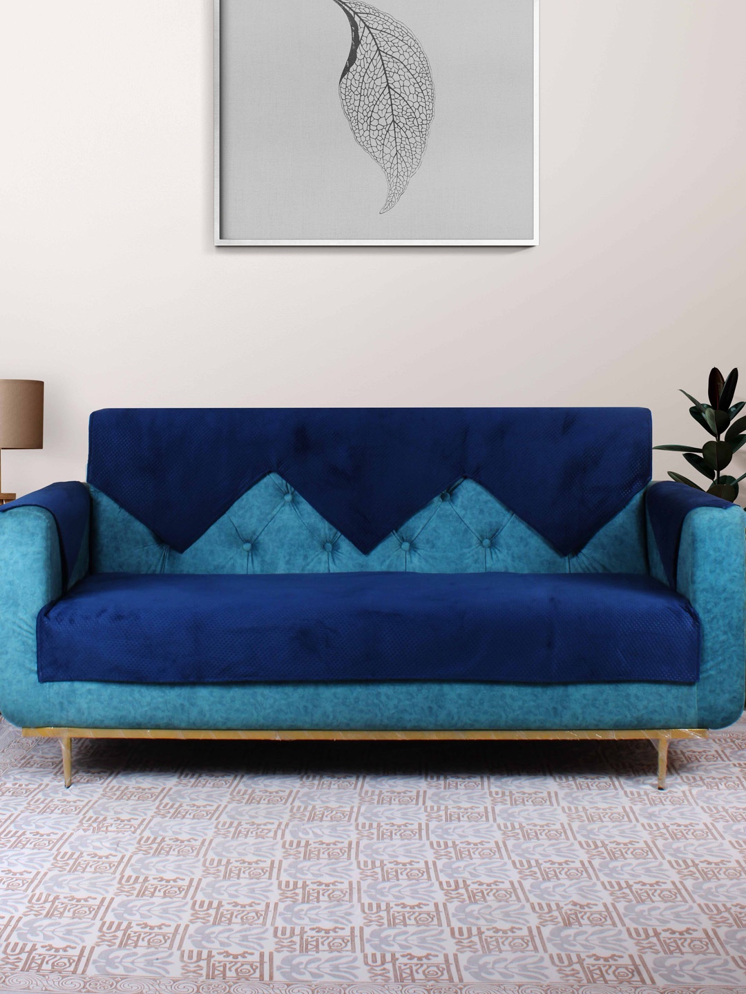 

STITCHNEST Blue Textured 3-Seater Sofa Cover