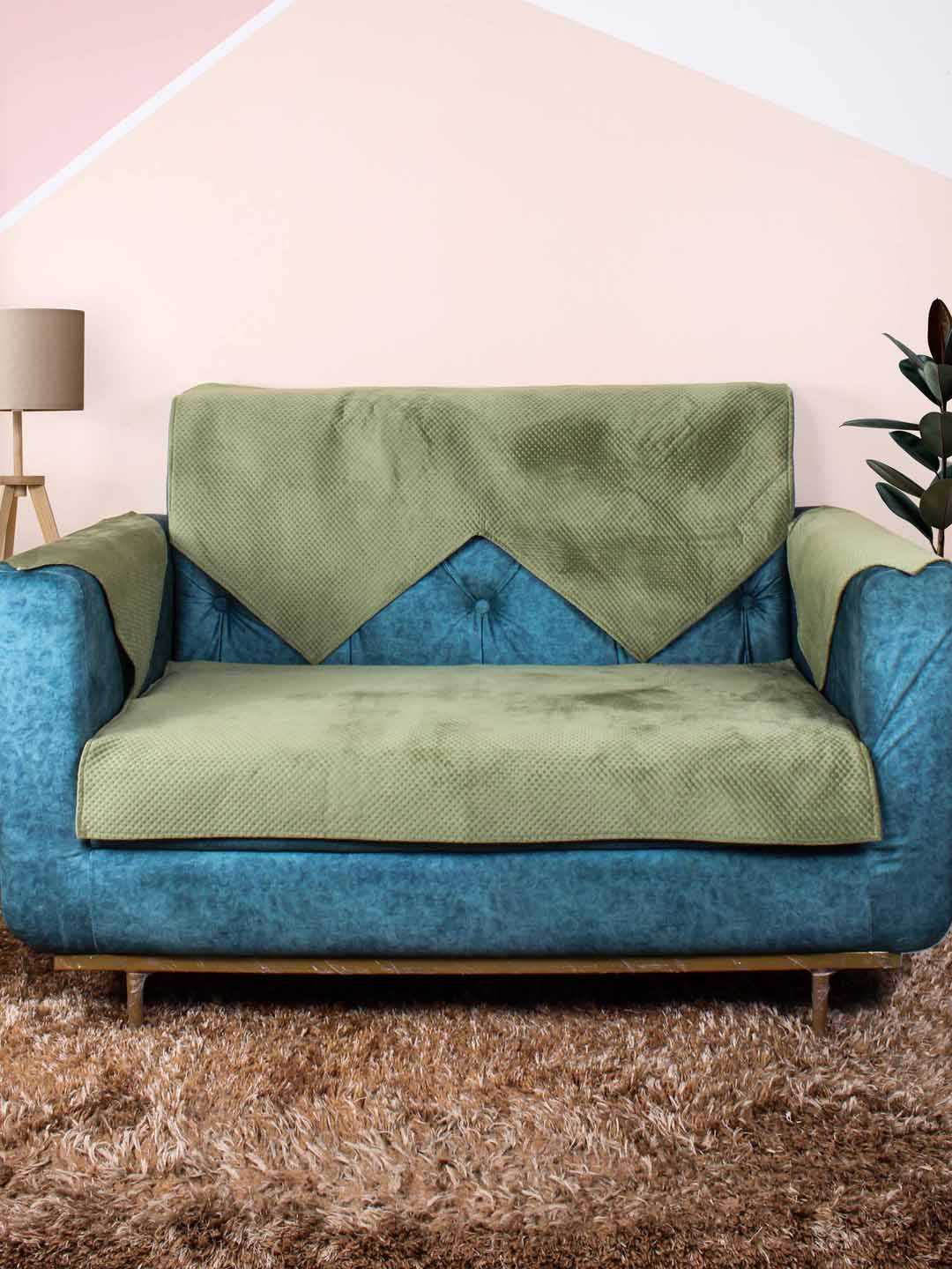 

STITCHNEST Olive-Green Textured 1-Seater Sofa Cover With Arms