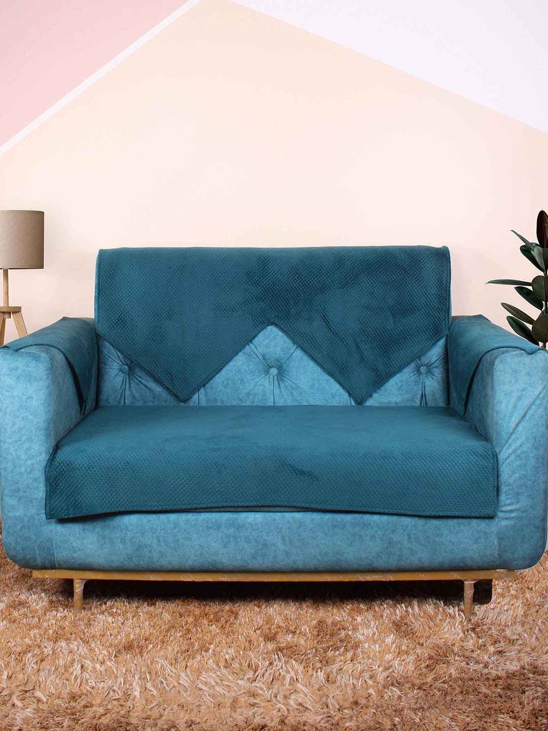 

STITCHNEST Green Textured 2-Seater Sofa Cover With Arms