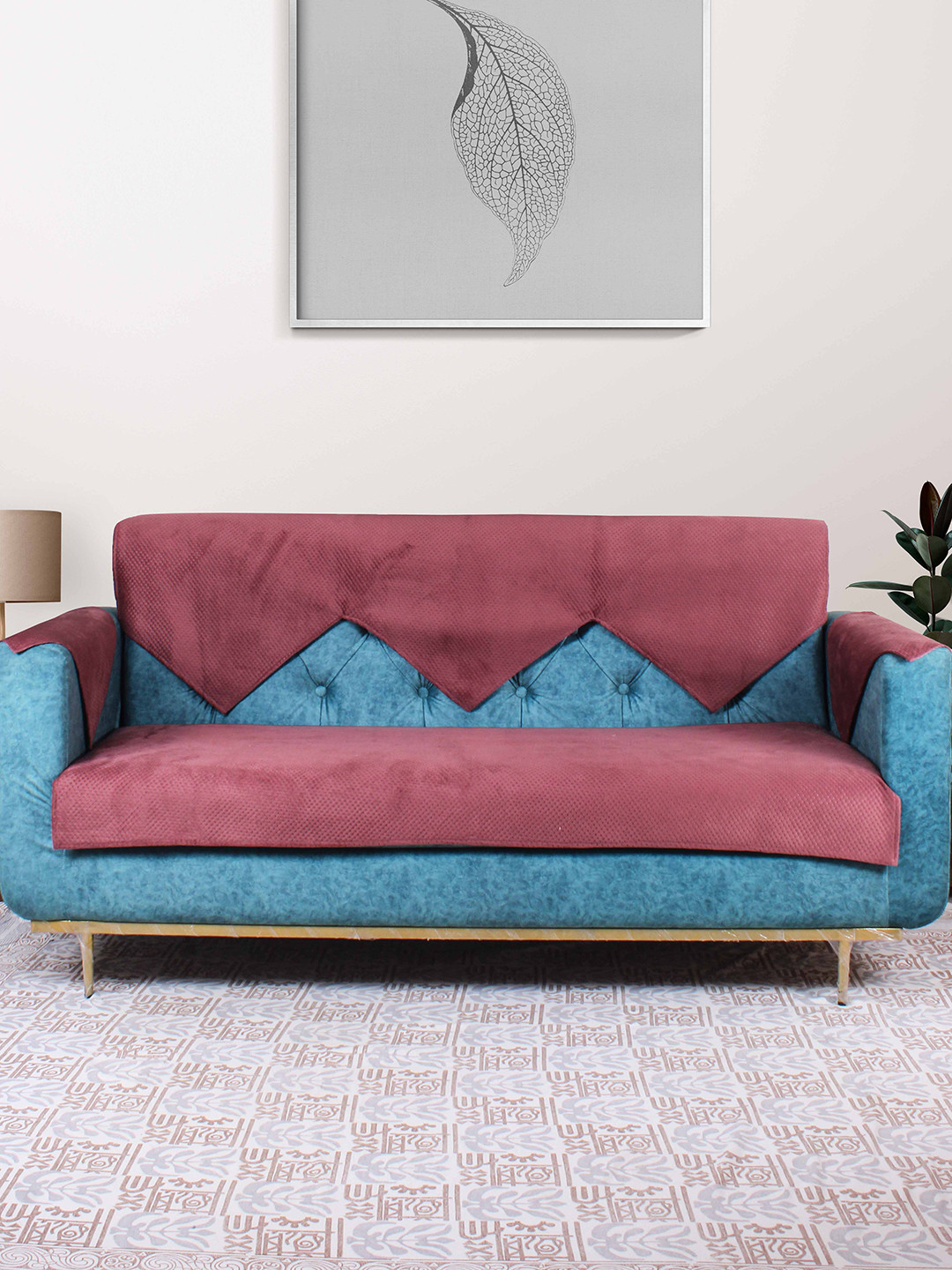 

STITCHNEST Peach-Coloured Textured 3-Seater Sofa Cover With Arms