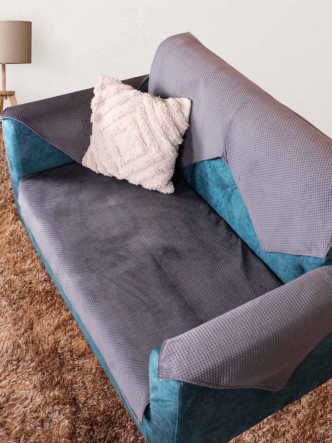 

STITCHNEST Grey Textured 1-Seater Sofa Cover With Arms