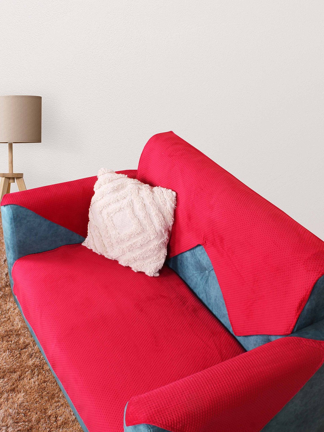 

STITCHNEST Red Textured 3-Seater Sofa Cover With Arms