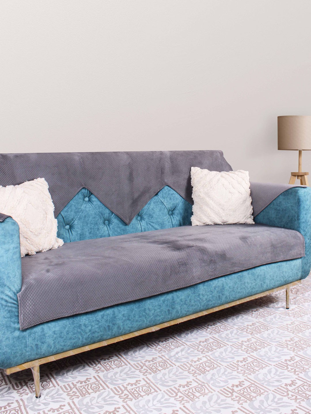 

STITCHNEST Grey Textured 3-Seater Sofa Cover With Arms