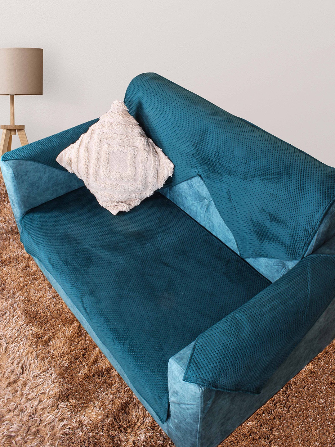 

STITCHNEST Green Textured 1-Seater Sofa Cover With Arms