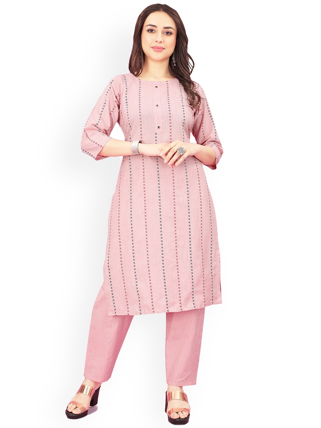 

KALINI Regular Pure Cotton Kurta with Trousers, Pink