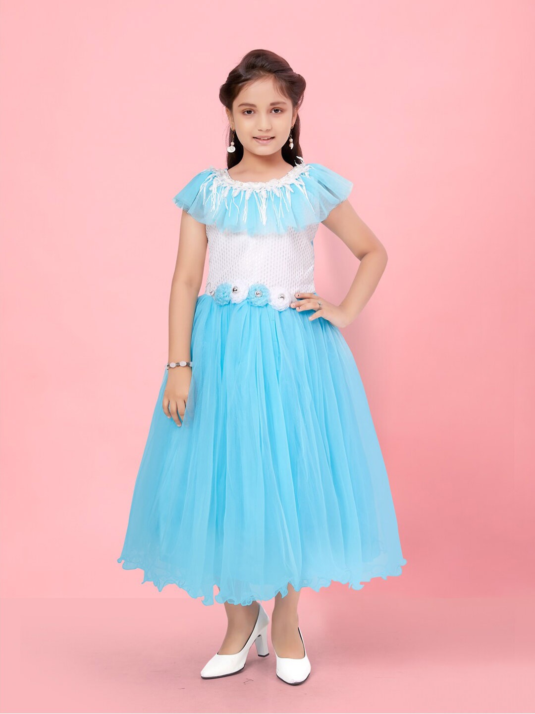 

Aarika Girls Embellished Detailed Fit & Flare Dress, Turquoise blue