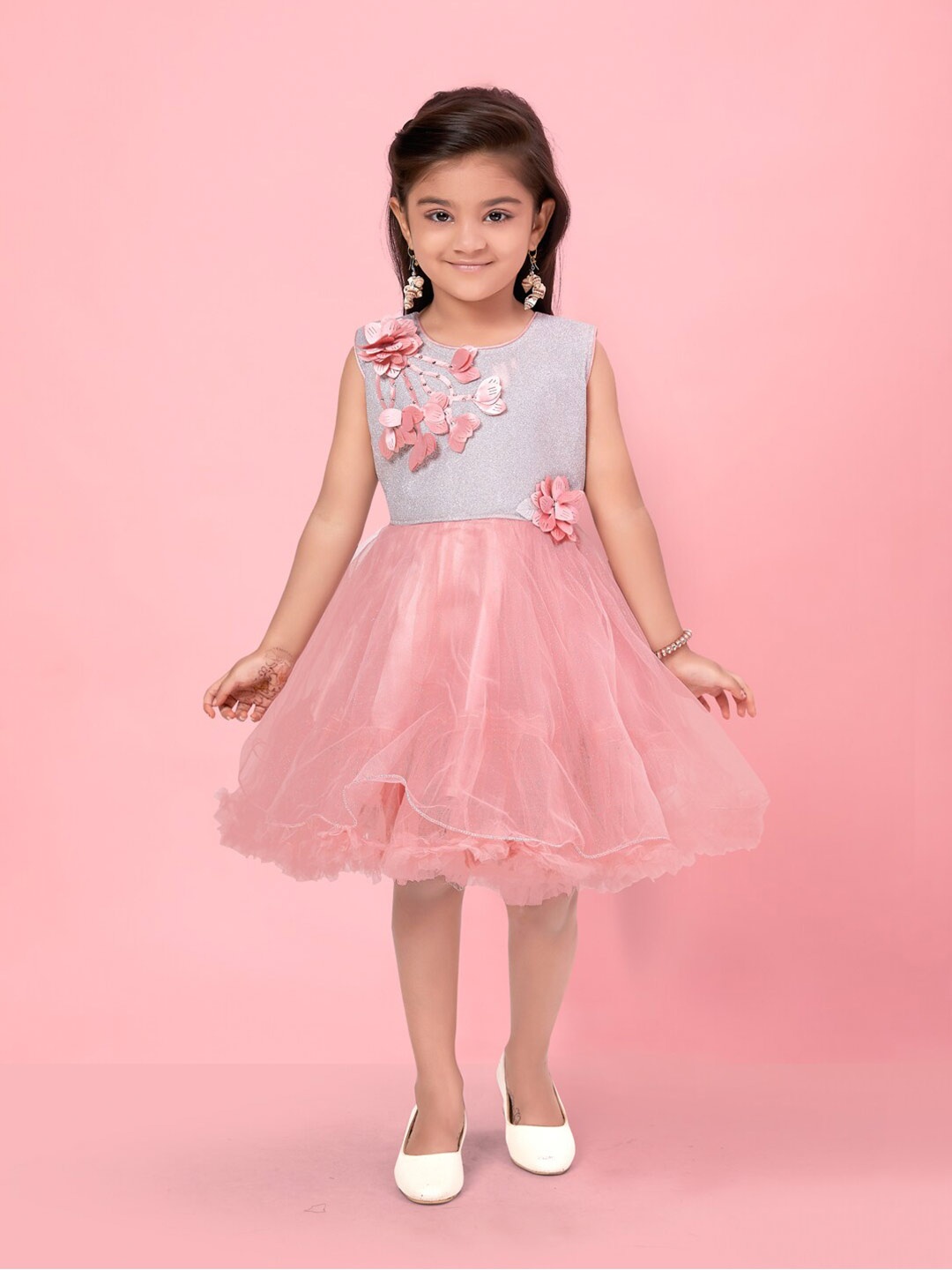 

Aarika Girls Embellished Corsage Detail Fit & Flare Dress, Peach