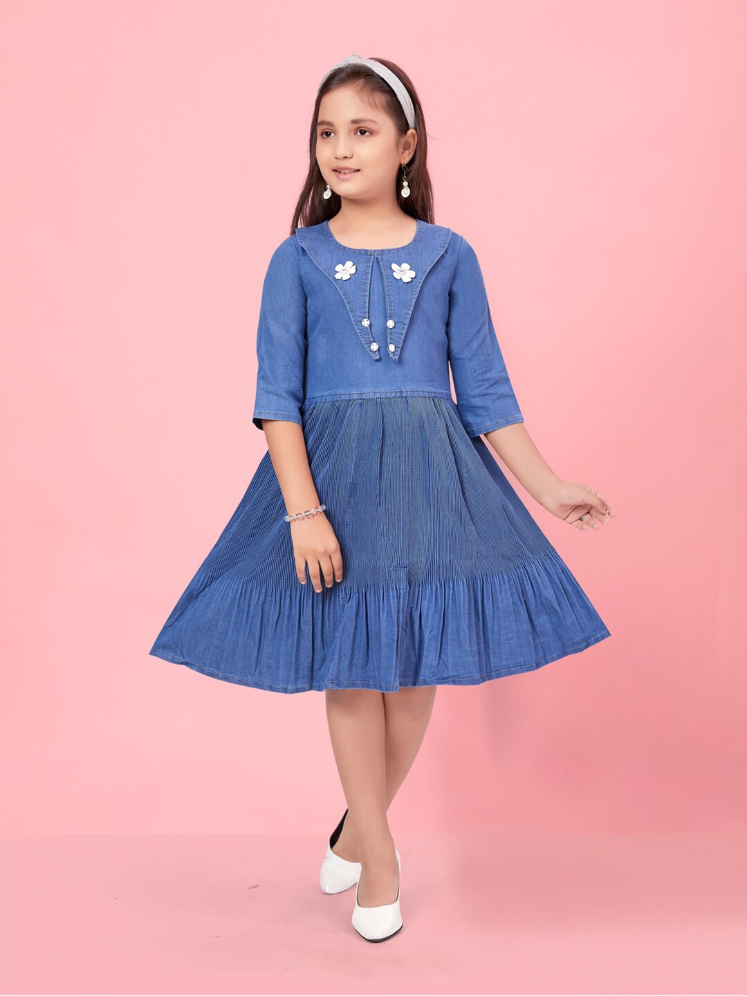 

Aarika Girls Tiered Gathered Detail Fit & Flare Dress, Blue