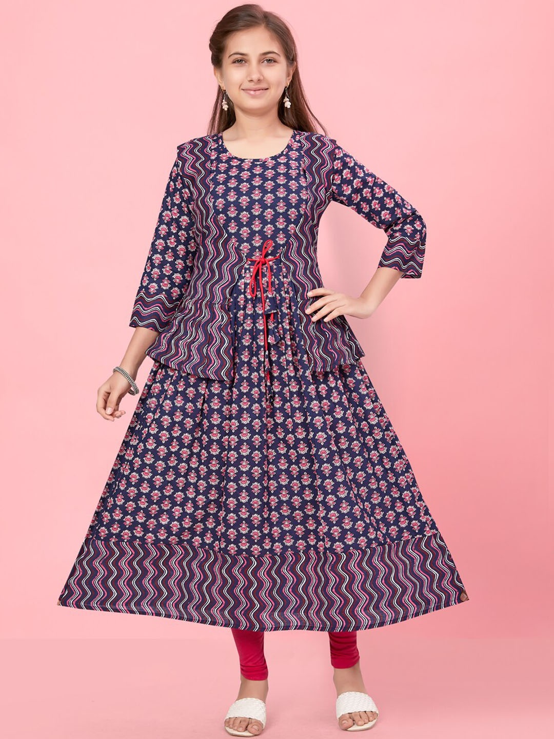 

Aarika Girls Floral Printed Anarkali Kurta, Navy blue