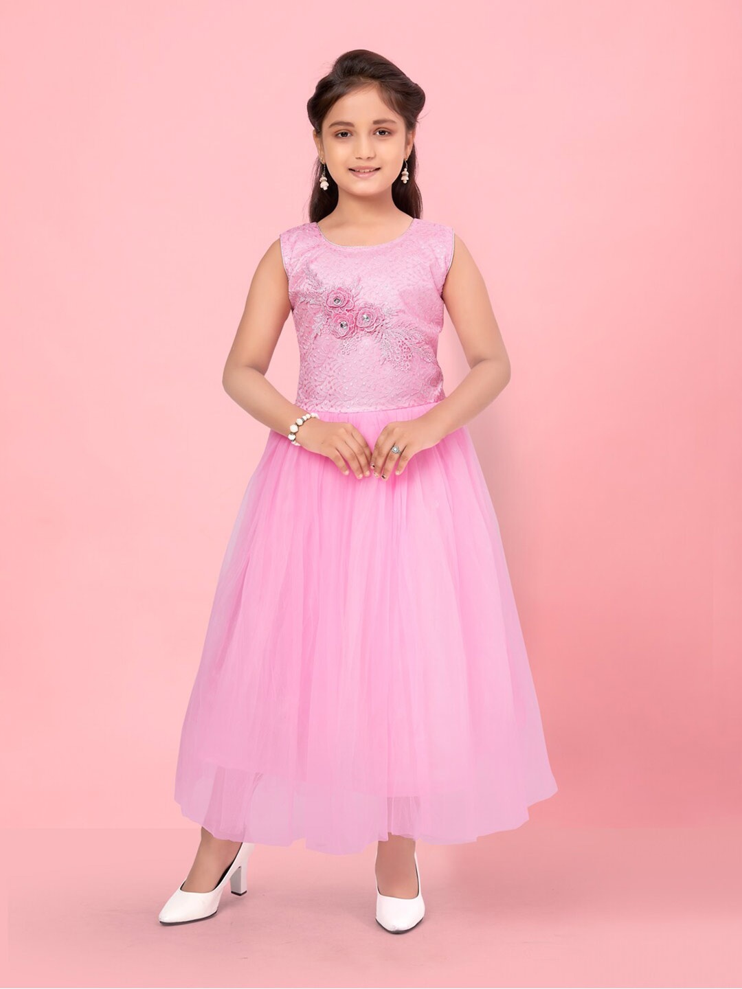 

Aarika Girls Self Design Corsage Fit & Flare Dress, Pink
