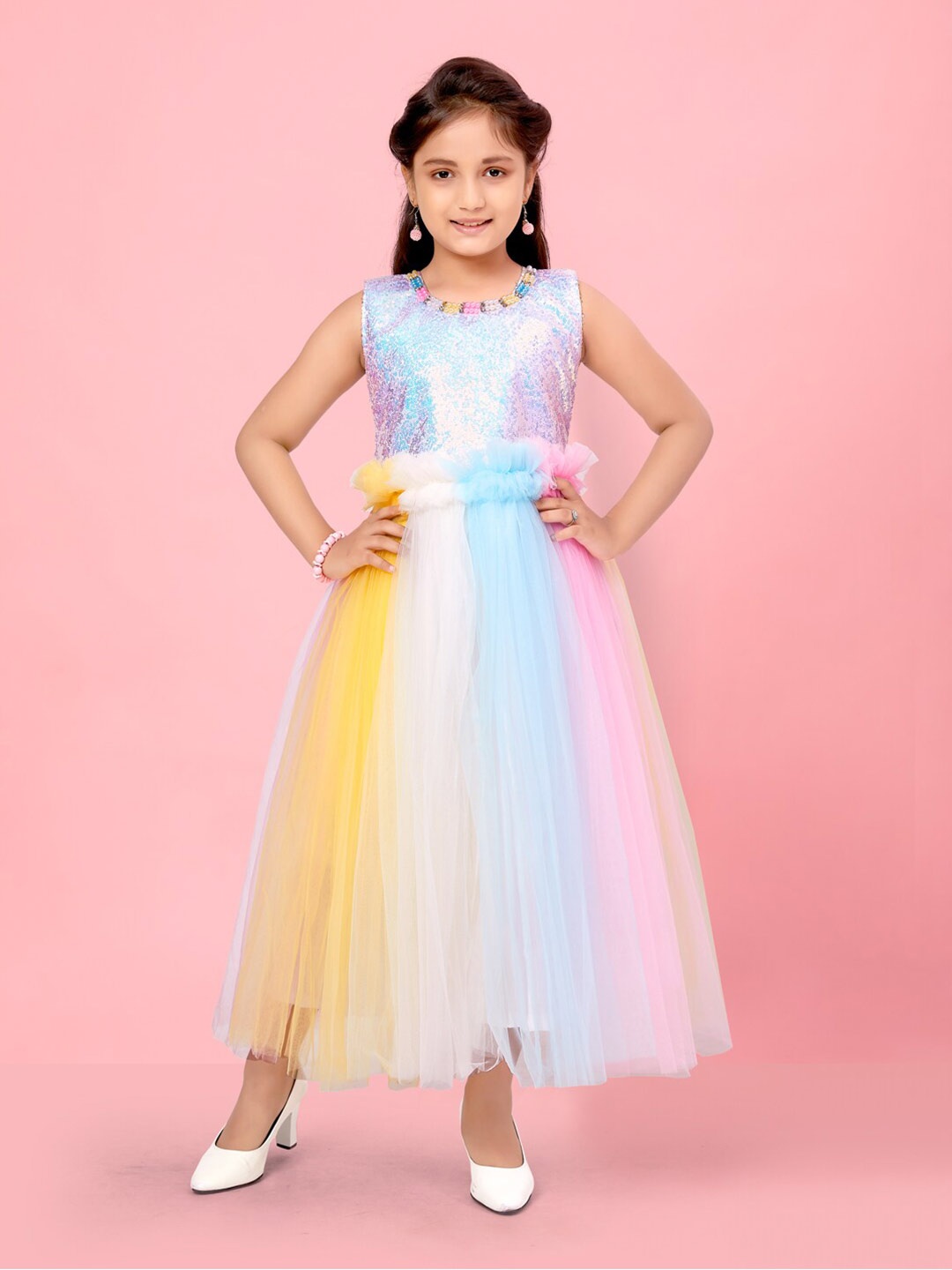 

Aarika Girls Embellished Sequined Detailed Gown Dress, Blue