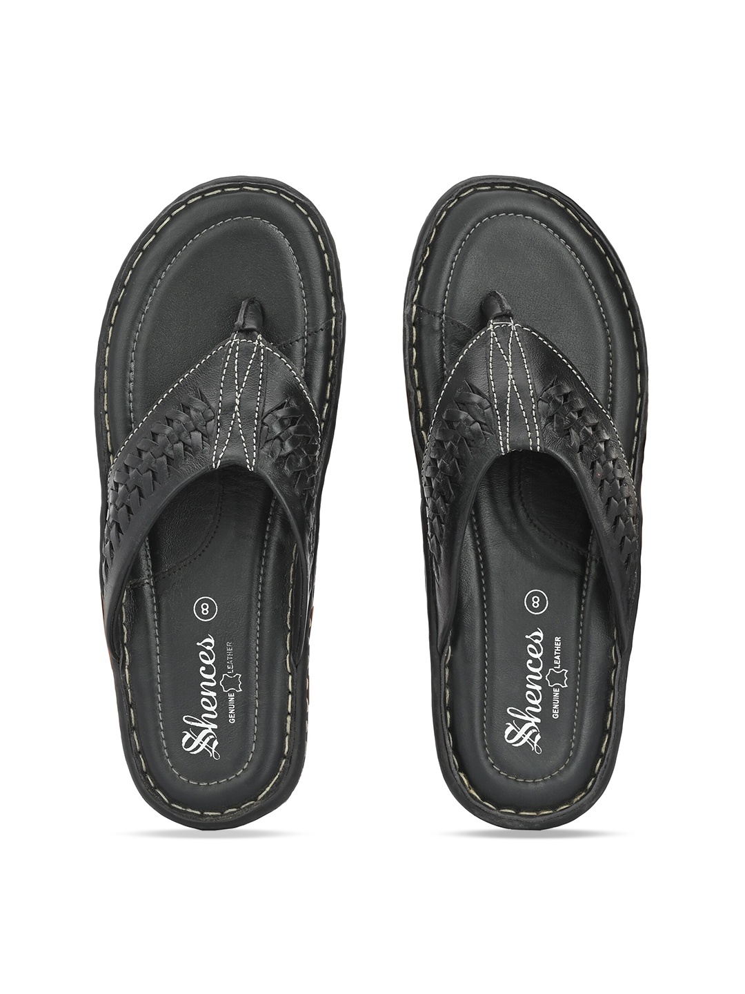 

SHENCES Men Leather Comfort Sandals, Black