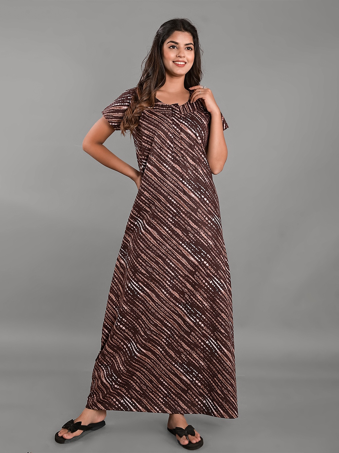 

KALINI Striped Maxi Nightdress, Brown