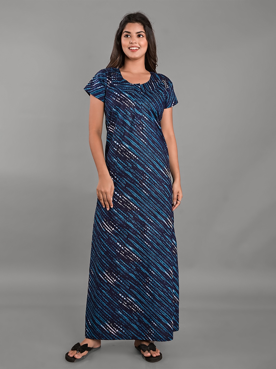 

KALINI Pure Cotton Printed Maxi Nightdress, Navy blue