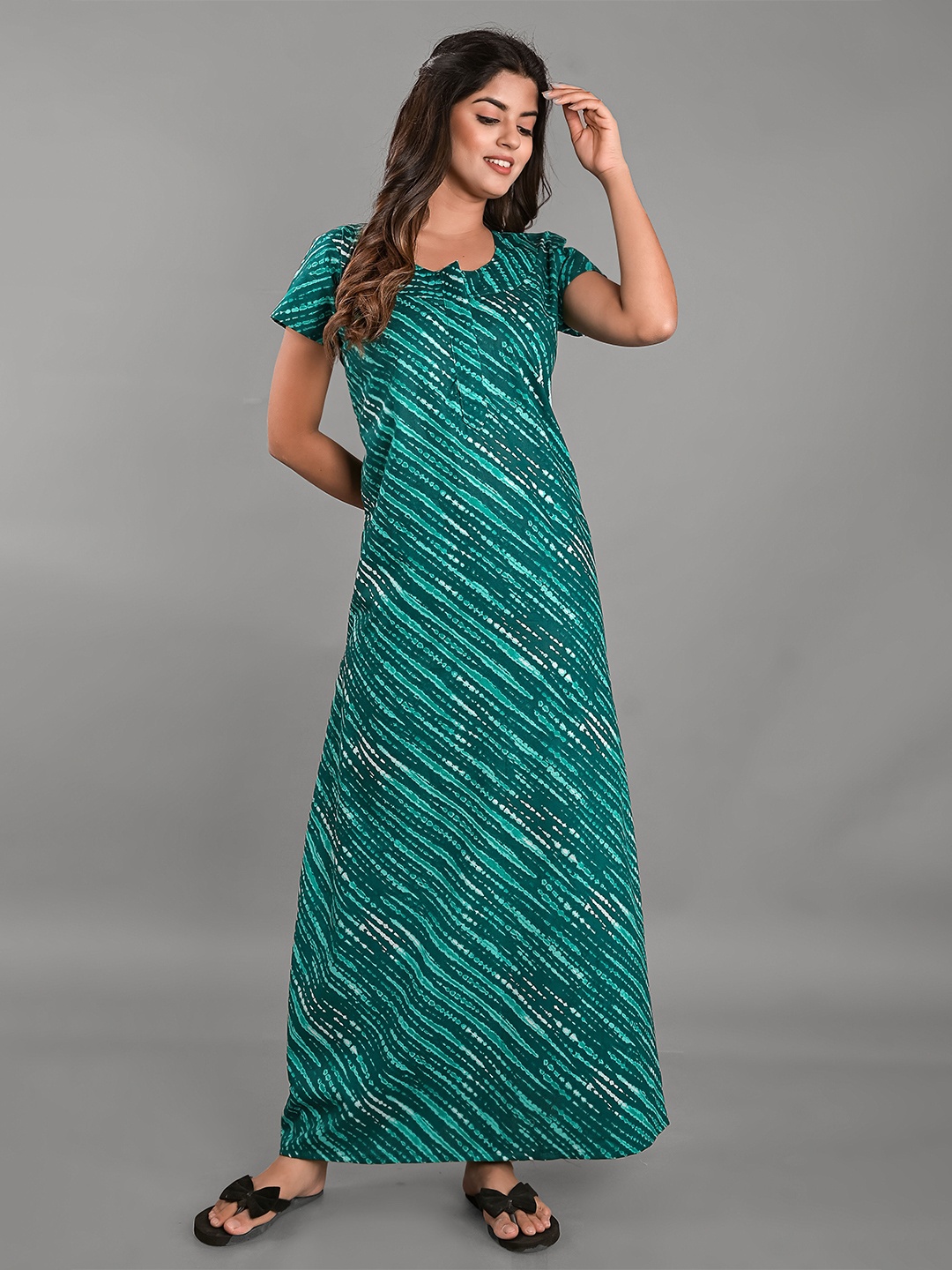 

KALINI Pure Cotton Printed Maxi Nightdress, Turquoise blue
