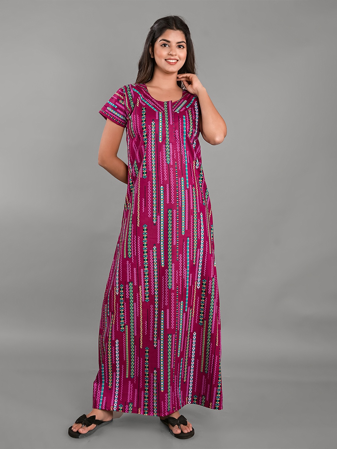 

KALINI Pure Cotton Printed Maxi Nightdress, Magenta