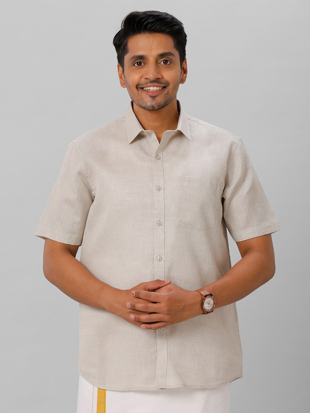 

Ramraj Spread Collar Casual Shirt, Beige