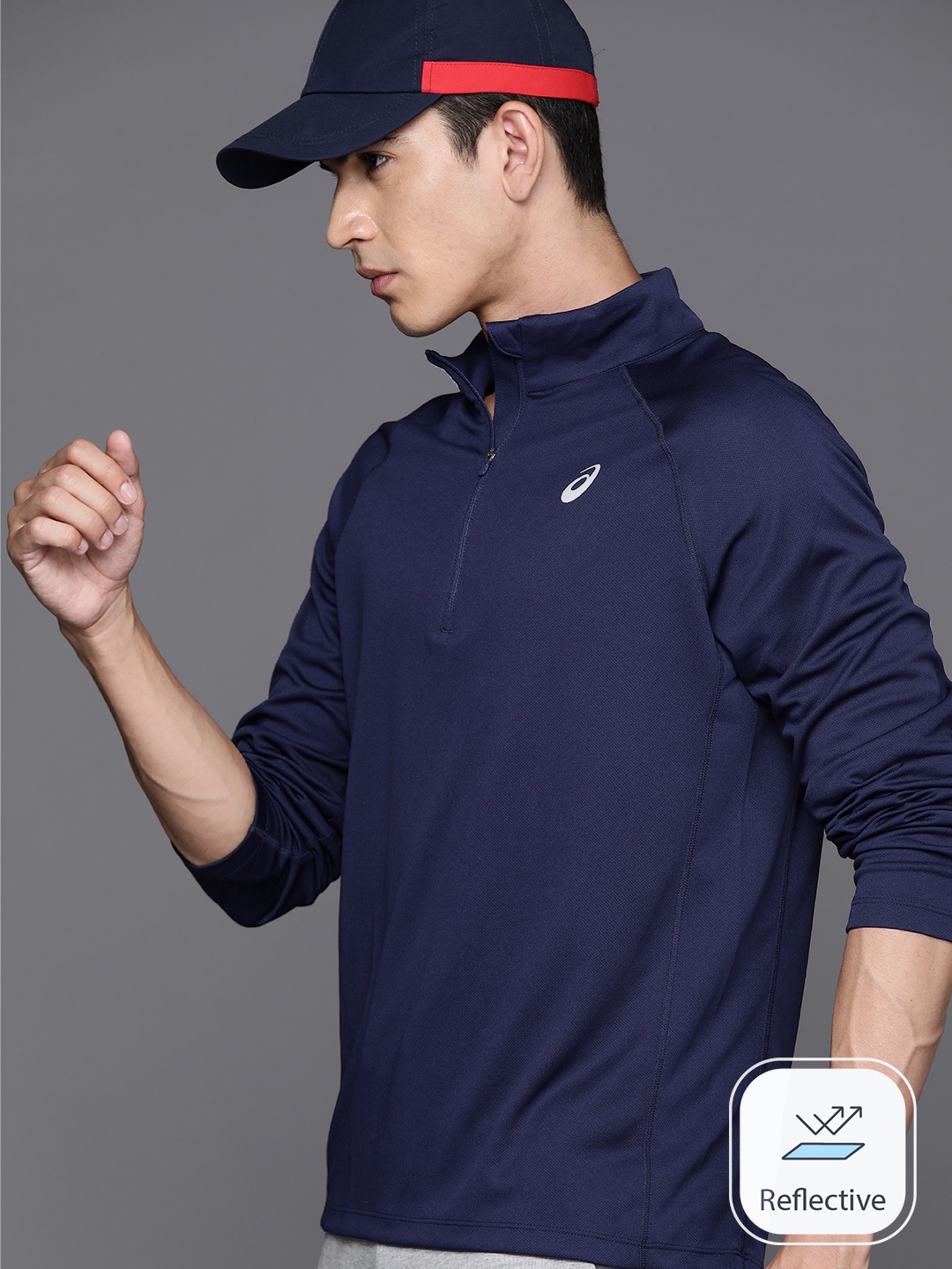 

ASICS Mock Collar Full Sleeves Running T-shirt, Navy blue