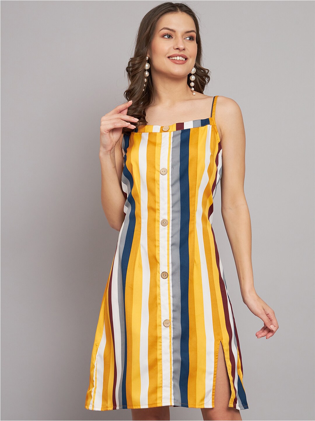 

VAARARO Striped Shoulder Straps A-Line Dress, Yellow