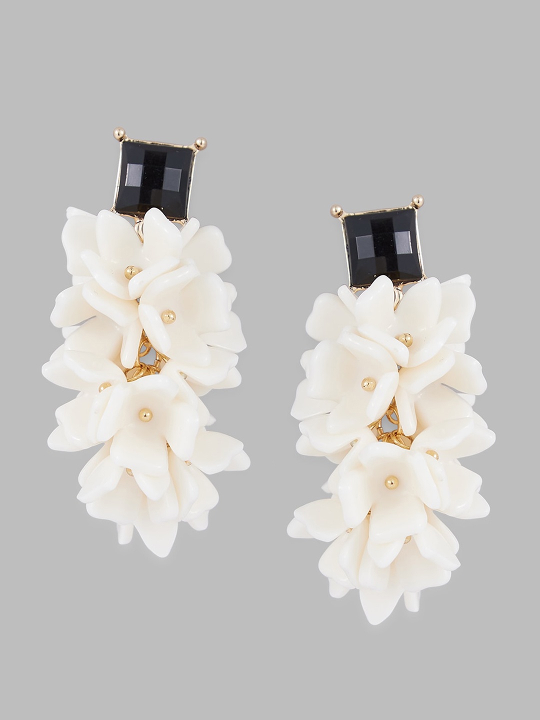 

Globus Gold-Toned & White Gold-Plated Floral Drop Earrings