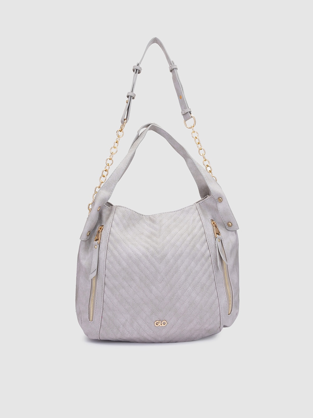

Globus Grey & Gold-toned Textured Hobo Bag