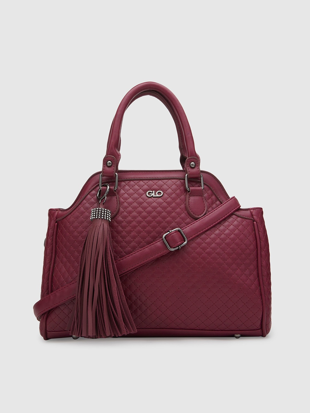 

Globus Maroon Textured Structured Handheld Bag With Tasselled
