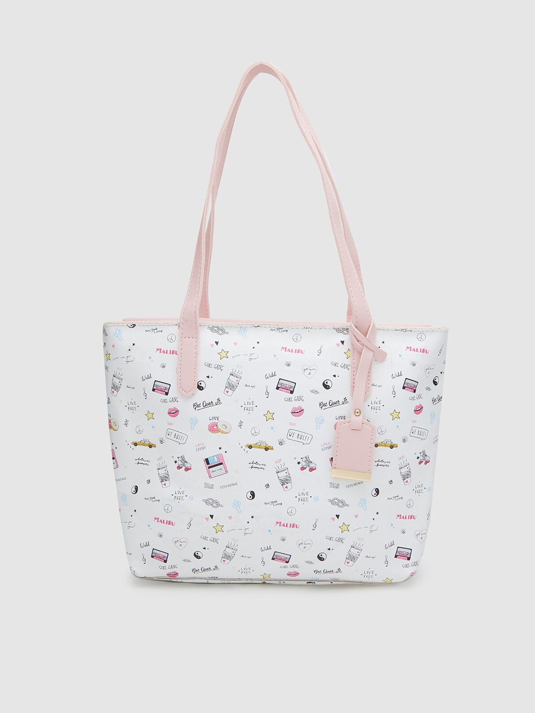 

Globus White & Peach-Coloured Printed Structured Shoulder Bag