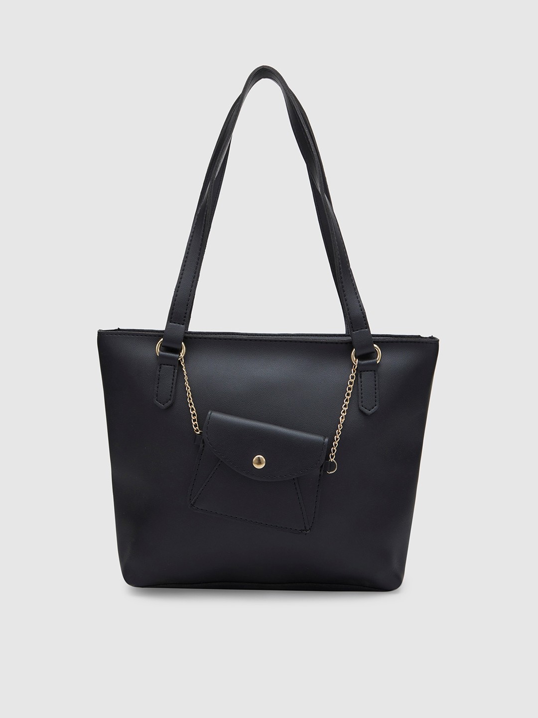 

Globus Black & Gold-toned Textured Structured Shoulder Bag With Pouch