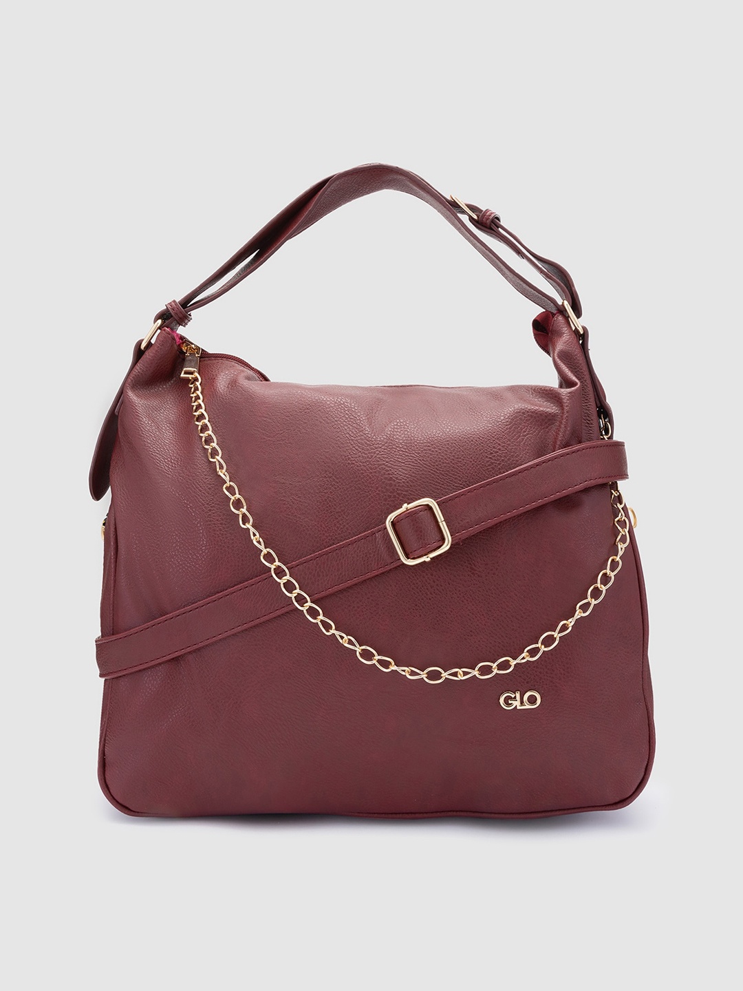 

Globus Maroon Textured Structured Hobo Bag