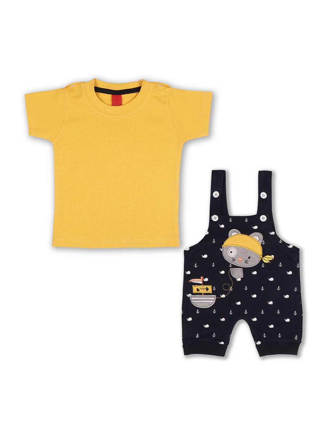 

Wish Karo Infants Boys Graphic Printed T-shirt with Dungarees, Yellow