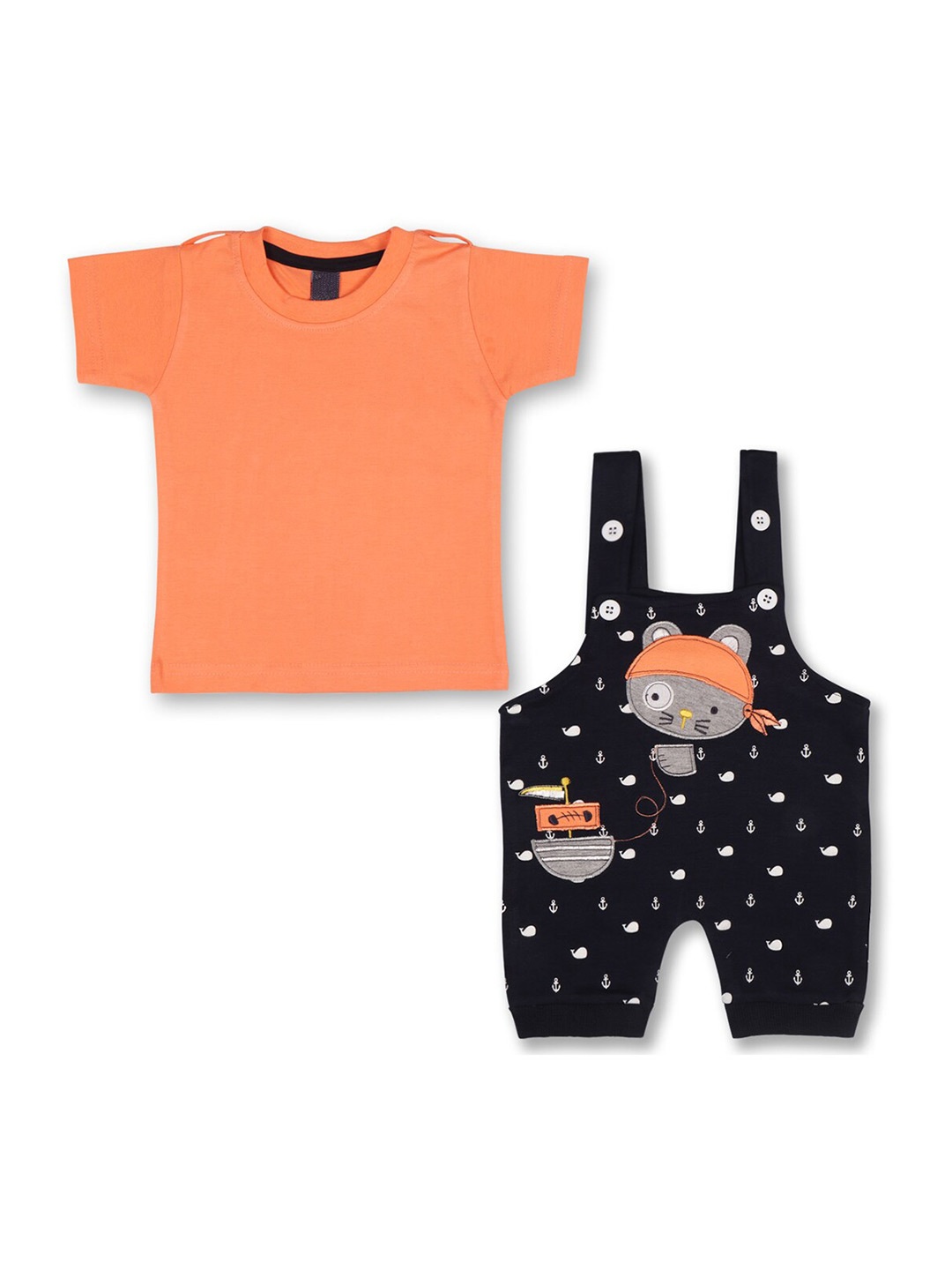 

Wish Karo Boys Printed T-shirt with Dungaree, Orange