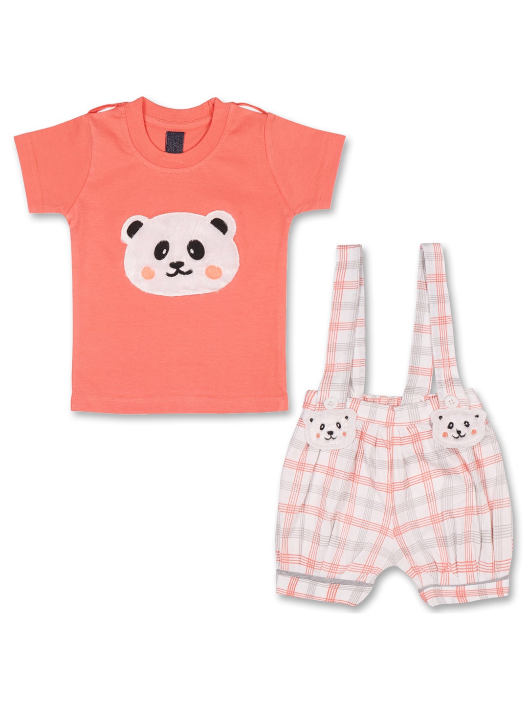 

Wish Karo Infants Boys Checked T-shirt with Dungaree, Peach