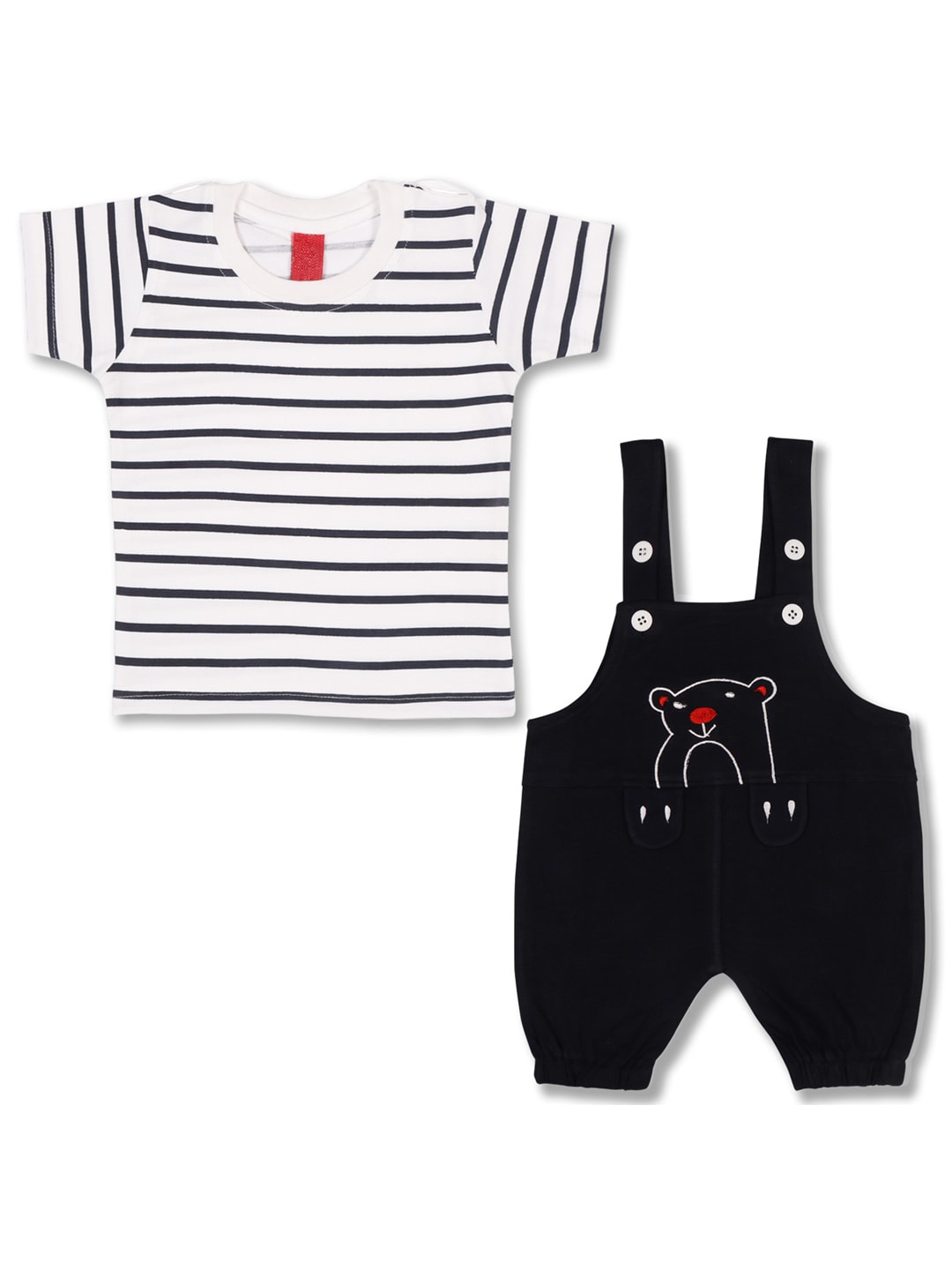 

Wish Karo Boys Striped Embroidered T-shirt with Dungaree, White