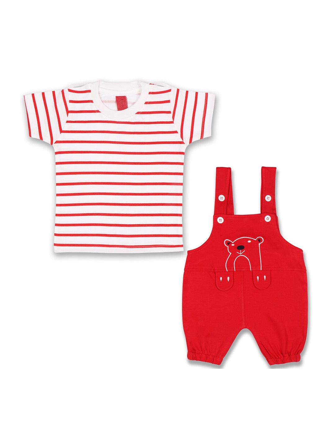 

Wish Karo Infants Boys Graphic Printed T-shirt with Dungaree, Red