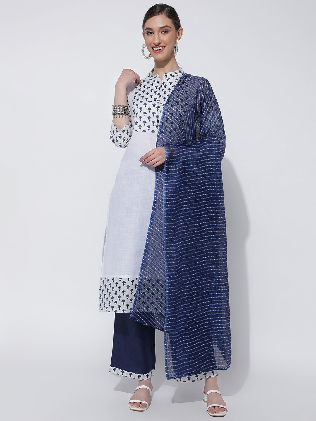 

KALINI Ethnic Motifs Printed Kurta With Trousers & Dupatta, White