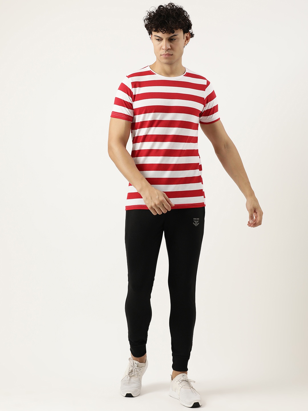 

Sports52 wear Men Striped T-shirt And Mid-Rise Jogger Training Tracksuits, Red