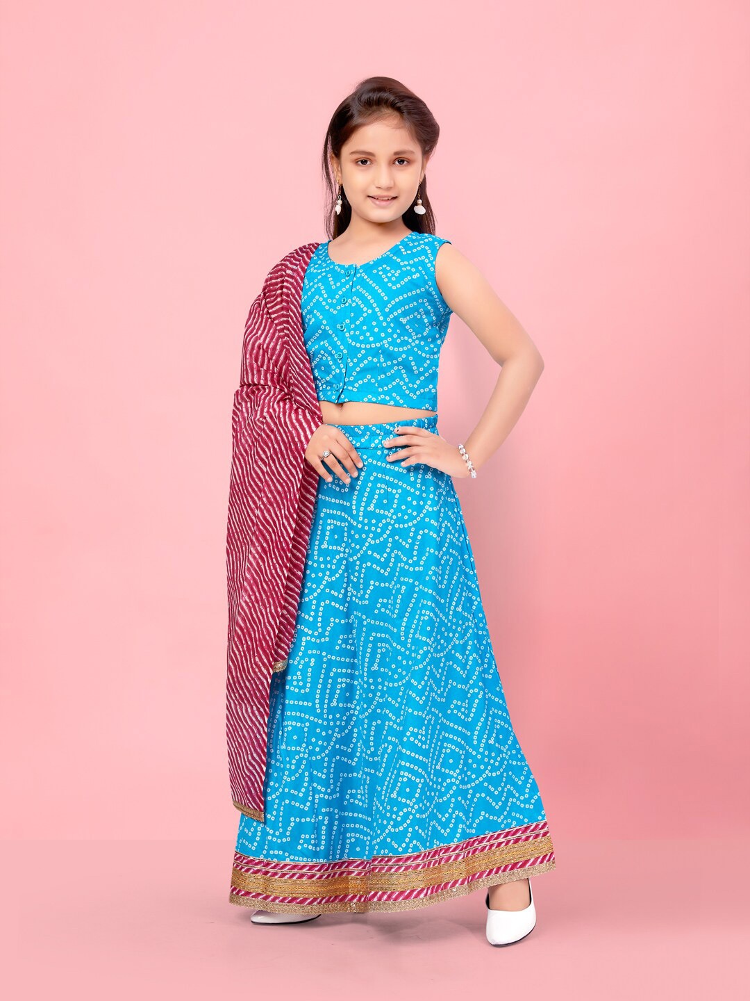

Aarika Girls Printed Ready to Wear Lehenga & Blouse With Dupatta, Turquoise blue
