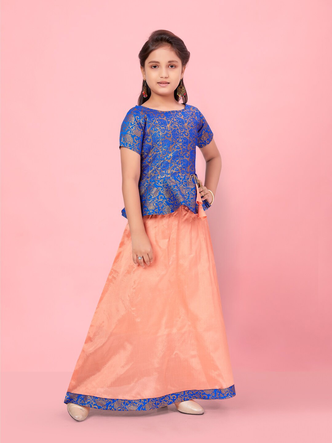 

Aarika Girls Woven Design Ready to Wear Silk Lehenga With Blouse & Dupatta, Blue