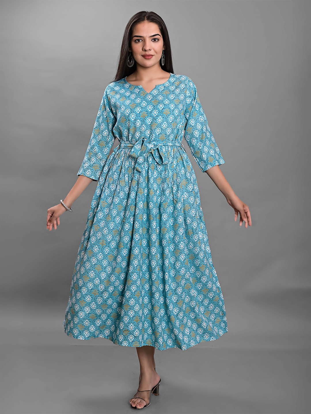 

KALINI Ethnic Motifs Printed Fit & Flare Midi Ethnic Dress, Blue
