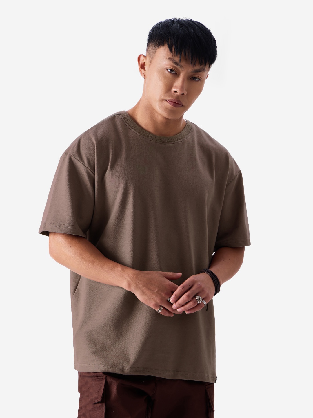 The Souled Store Pure Cotton Oversized T-shirt, Brown