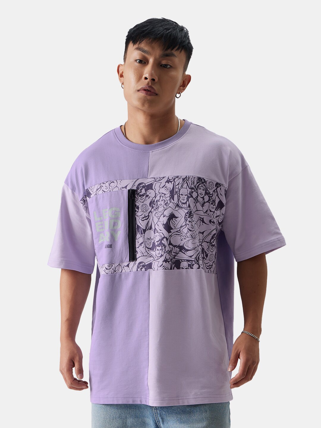 

The Souled Store Justice League Printed Oversized Pure Cotton T-shirt, Lavender