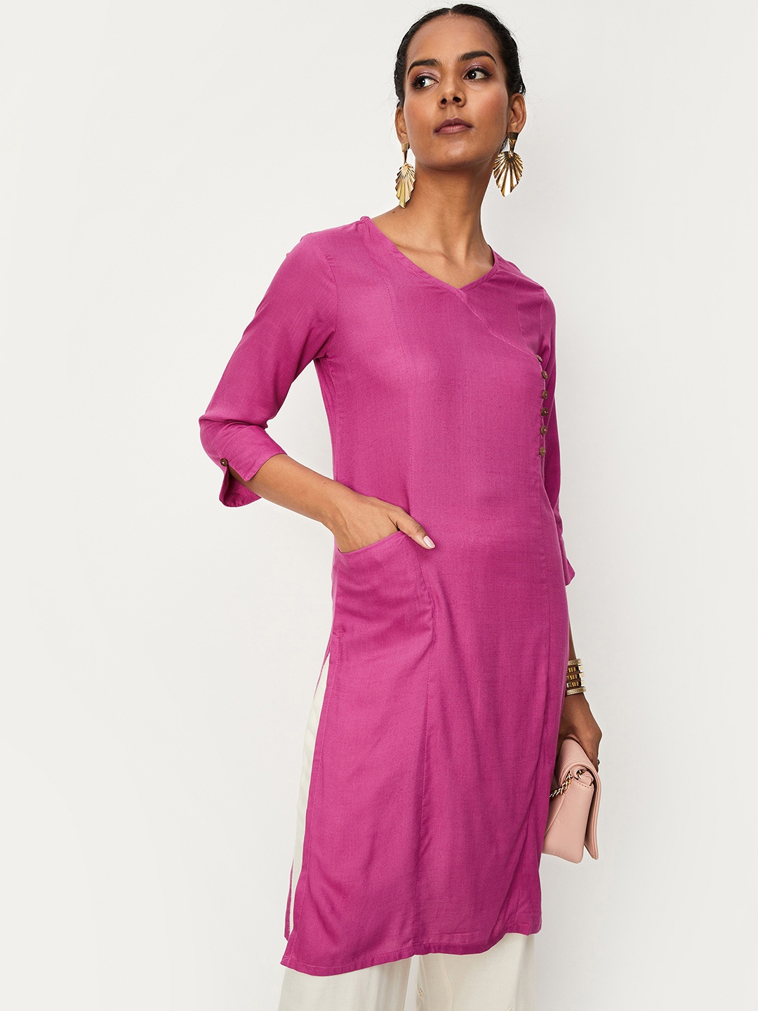 

max V-Neck Slit Sleeves A-Line Kurta, Purple