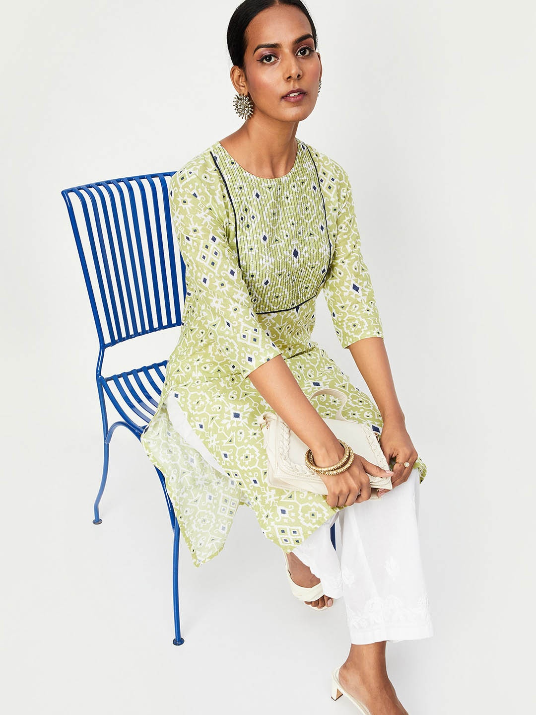 

max Geometric Printed Pure Cotton Kurta, Green