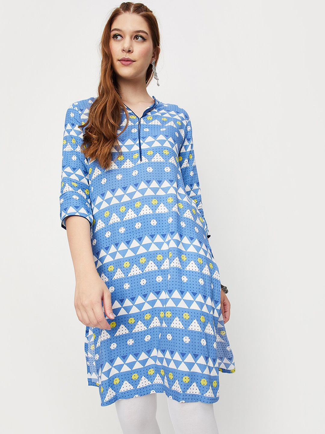 

max Geometric Printed Kurta, Blue