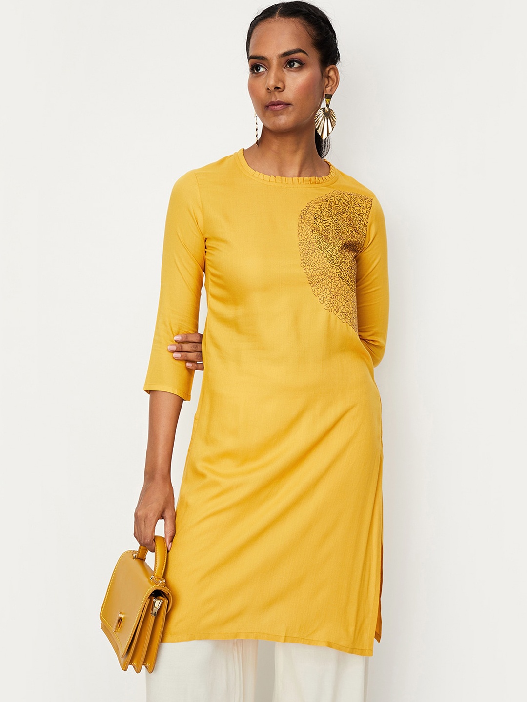 

max Abstract Printed Straight Kurta, Yellow