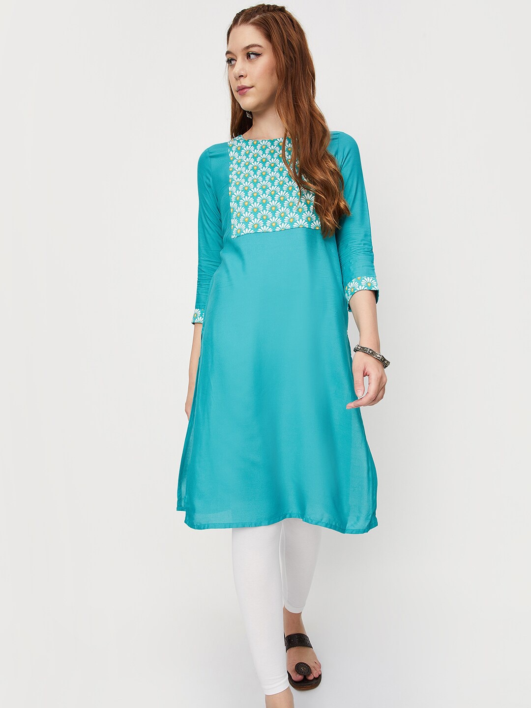 

max Floral Yoke Design A-Line Kurta, Blue