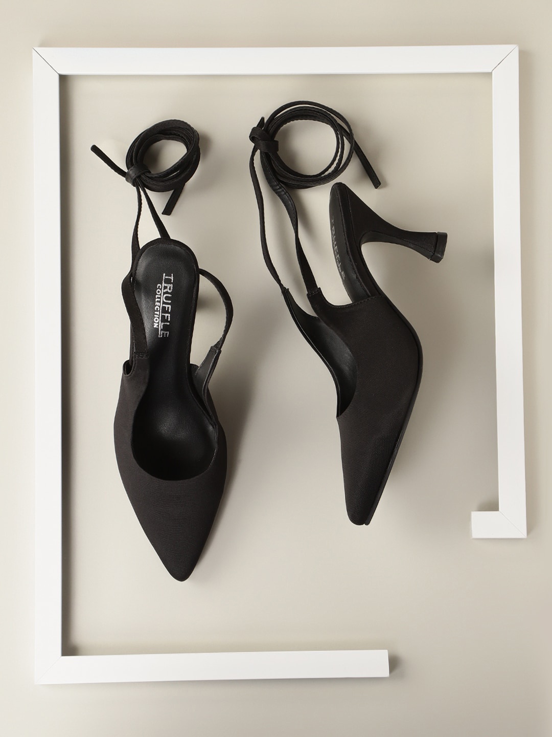 

Truffle Collection Pointed Toe Canvas Slim Gladiators With Lace - Up, Black