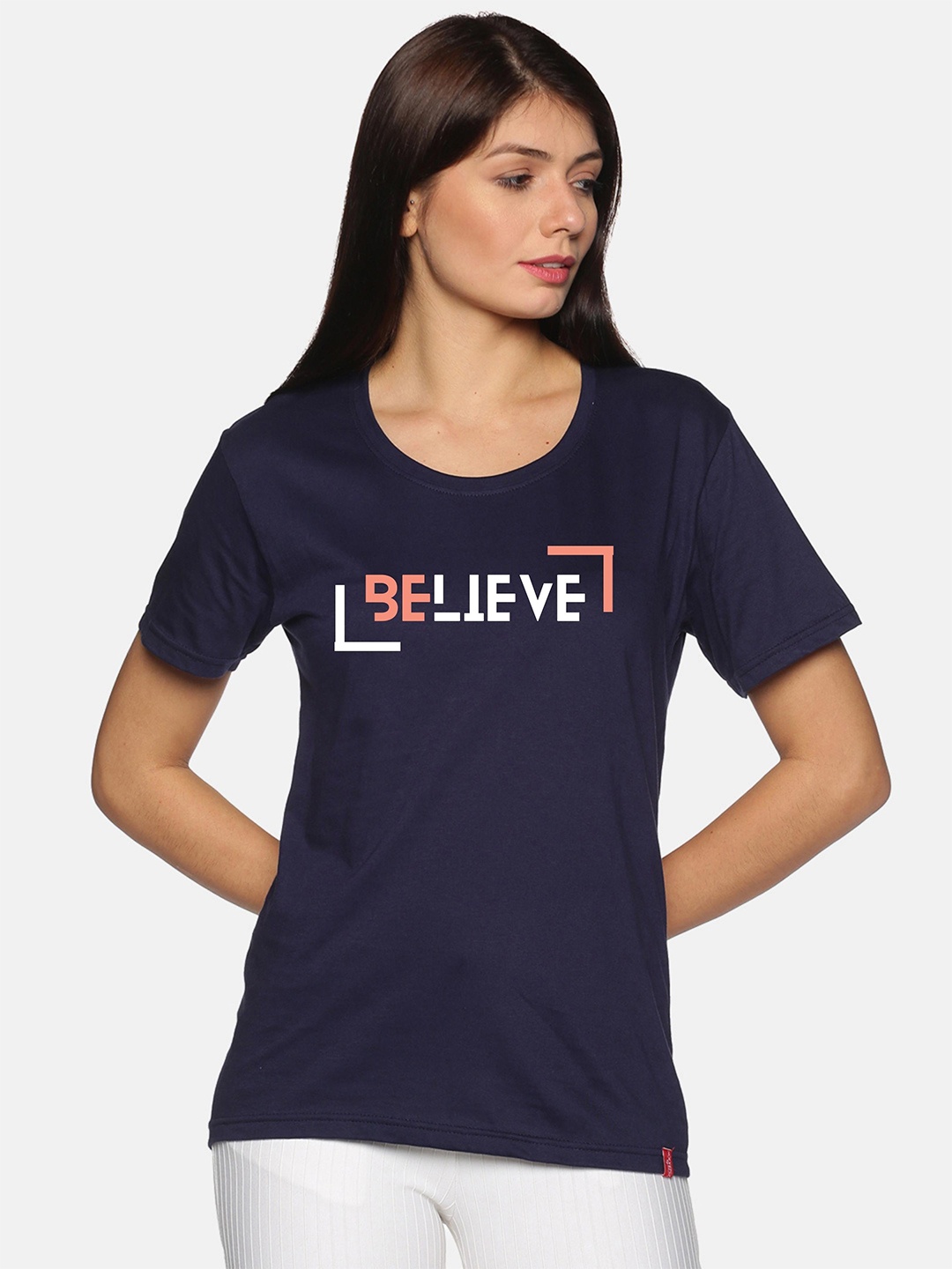 

NOT YET by us Typography Printed Cotton T-shirt, Navy blue
